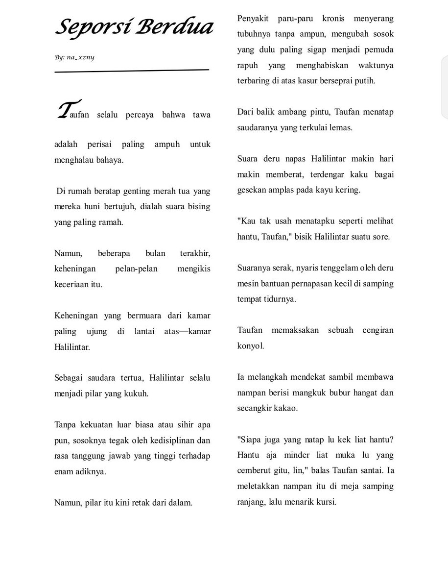 Na_Xzny's tweet photo. Au! #Boel one-shot. 
Judul: Seporsi Berdua
Genre: angst (yang bukan angst) 
Cw: kagak nyambung, typo.
(1/3) 

Udah paling bener kalo malem tuh tidur, bukan nulis au 😮‍💨

#boboiboy #au #angst #bbb #boboiboyhalilintar #boboiboytaufan #halilintar #taufan https://t.co/PkOlzX4EoG