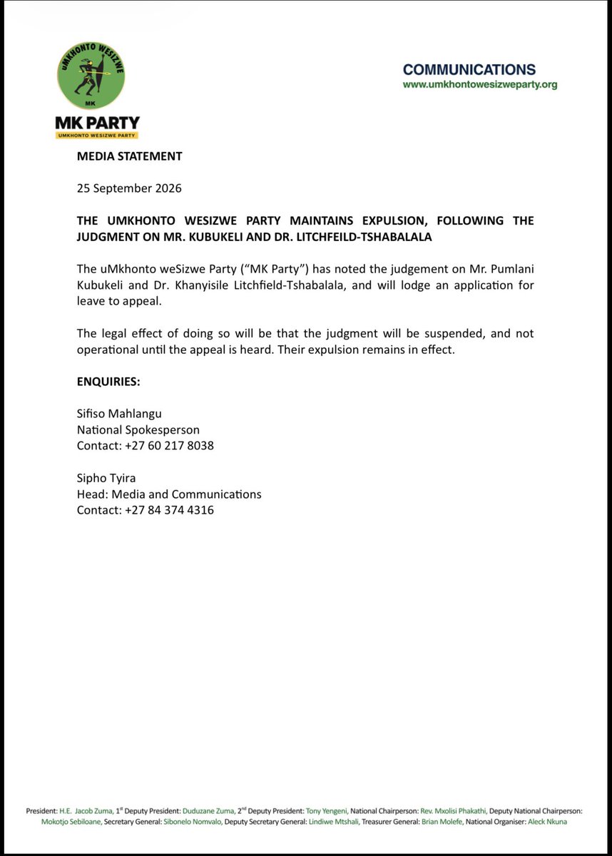 DZumaSambudla's tweet photo. Hayi … Ngeke 😂🤣

You Can’t Uphold A Suspension/Expulsion Once The Court Has Given Judgement.

You Can Definitely Appeal BUT From The Appeal Date To When The Matter Is Heard Again, The Cdes Are FULLY Reinstated To Party And Parliament Until The Matter Is Heard Again.

And You Want SA To Vote For A Party That Has A “Lawyer” As An SG But Can’t Read Judgements