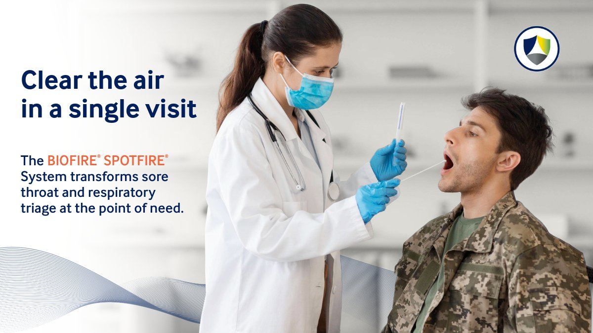 BiofireDefense's tweet photo. When service members and patients present with overlapping respiratory symptoms and sore throats, pinpointing the cause during a single visit can be challenging. Relying on clinical guesswork or waiting days for send-out lab results delays targeted care and impacts facility throughput.
The BIOFIRE® SPOTFIRE® Respiratory/Sore Throat (R/ST) Panel delivers fast, accurate syndromic molecular testing results in about 15 minutes right at the point of need. By evaluating up to 15 viral and bacterial targets simultaneously — including Strep A, Flu, RSV, and COVID-19 — from a single swab, the BIOFIRE® SPOTFIRE® System empowers military healthcare providers to make confident, immediate treatment decisions and keep forces healthy and ready.
Discover how the BIOFIRE SPOTFIRE R/ST Panel streamlines point-of-care triage: https://t.co/LtxtBv4uqC
BioFire Defense is proud to be the sole supplier of the BIOFIRE® portfolio of multiplex PCR diagnostic tests to the Department of War and other U.S. Government Agencies.
#PointOfCare #SPOTFIRE #ForceHealthProtection #MilitaryHealthSystem