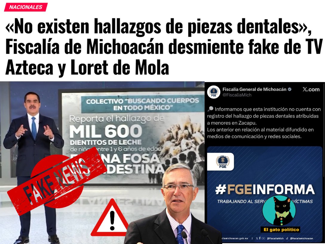 elgatopolitico_'s tweet photo. 🔴​🔴No escarmientan. 🤑🤑
Salinas Pliego, Loret y demás prensa basura son desmentidos por viralizar una denuncia del 2023, que no tiene registro ni fuentes fidedignas. 
Hasta la Fiscalía ya los desdijo.
​➡️​➡️​ https://t.co/V65uH9RV82 #Zacapu https://t.co/BTP6k4WdIO
