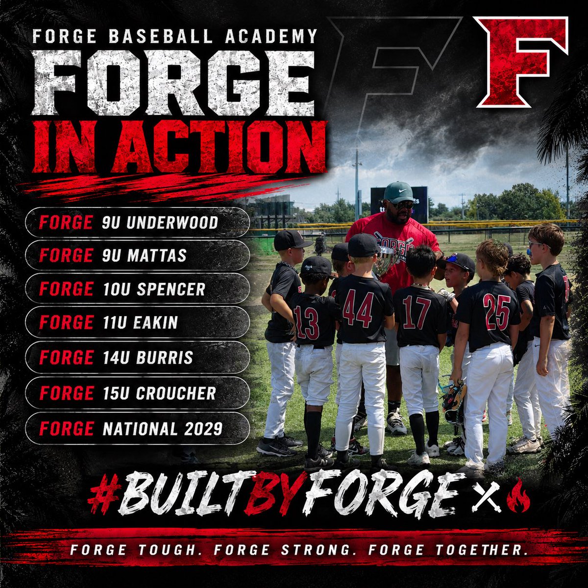 ForgeBaseballKS's tweet photo. 𝙁𝙊𝙍𝙂𝙀 𝙄𝙉 𝘼𝘾𝙏𝙄𝙊𝙉 (9/25 - 9/27)

Forge 9U Underwood

Forge 9U Mattas

Forge 10U Spencer

Forge 11U Eakin

Forge 14U Burris

Forge 15U Croucher

Forge National 2029

#BuiltByForge⚒️🔥 https://t.co/jZgKs07NdY