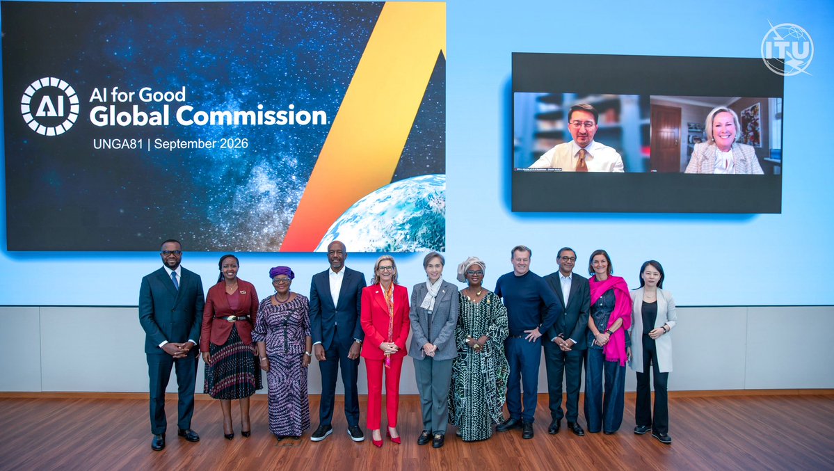 RwandaICT's tweet photo. Minister @MusoniPaula joined the @ITU AI for Good Global Commission meeting, where Commissioners focused on translating the Commission’s broad priorities into a concrete first-year programme of work.

Discussions covered AI access, trust, public goods, workforce development, public-sector capacity and open AI, alongside potential flagship initiatives and opportunities for members to champion or co-lead the work. #UNGA81
