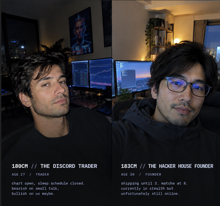 ecdysis_app's tweet photo. We took two real guys, same age bracket, almost identical height, and only changed the persona.

Discord Trader vs Hacker House Founder.

1,400+ votes later… the results are not what most people expected.

Which side would you have picked? https://t.co/IiVxFd8q7i