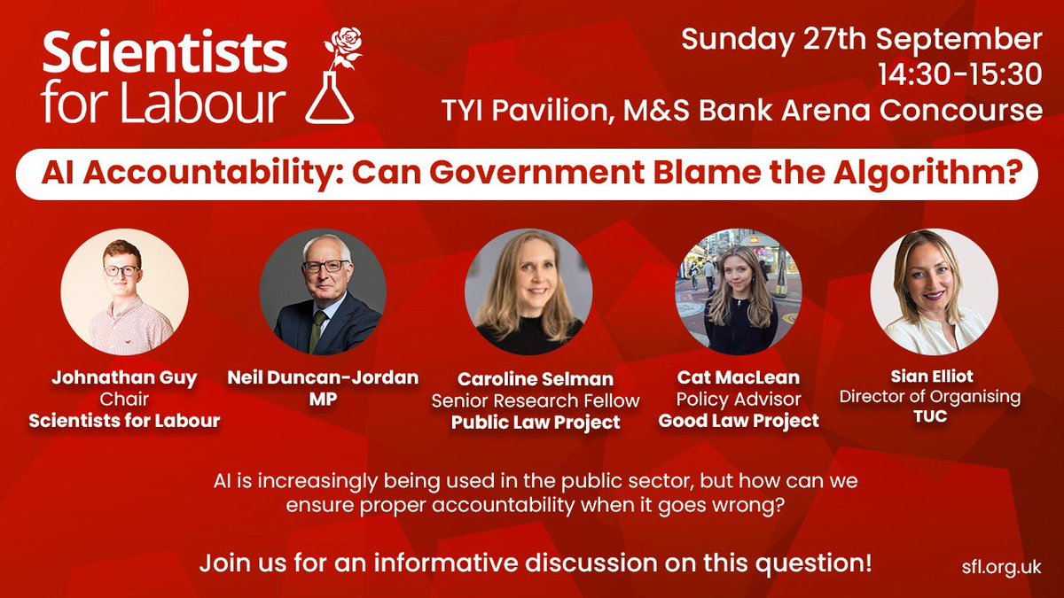 Scientists4Lab's tweet photo. At Labour Conference this year? 🌹

Come along to our stand in the TYI Pavilion, M&amp;S Bank Arena and say hello!

Also, come along to our AI Accountability panel in the same space!

⏰ 2:30-3:30pm, Sunday 27th
🎟️Free (conference pass required)

We look forward to seeing you there! https://t.co/94vPdqmdJQ