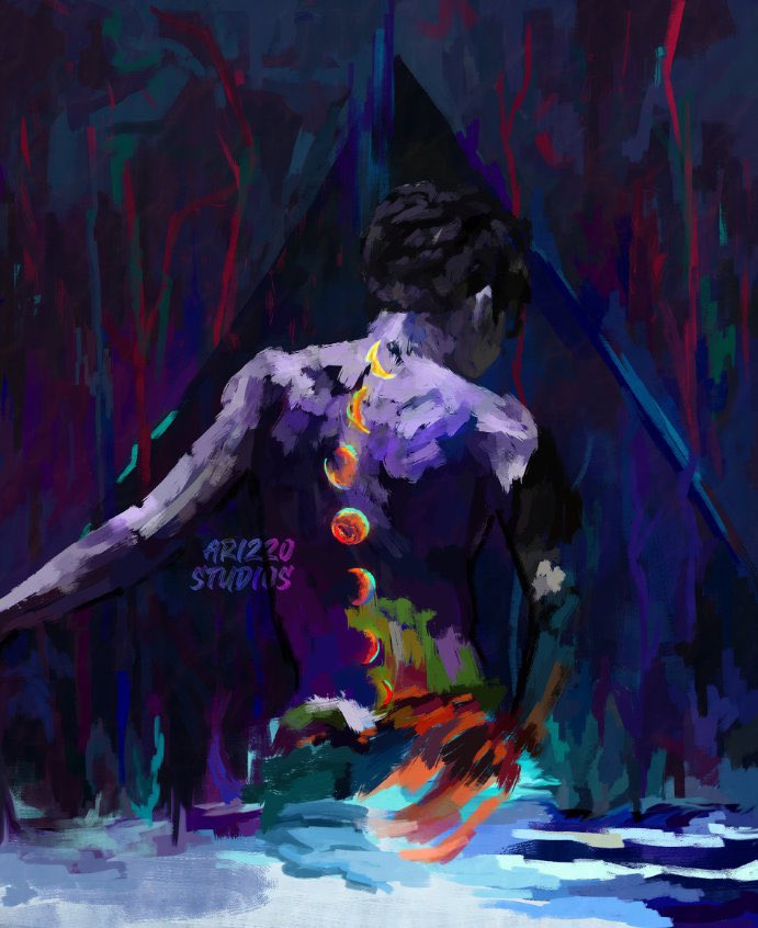 unotaehyung's tweet photo. not even my flex but nothing will ever beat @ArizzoStudios jimin fanart seen by taehyung and sending it to jimin and inspiring him to get the moon spine tattoo https://t.co/jfCLE8hSgW