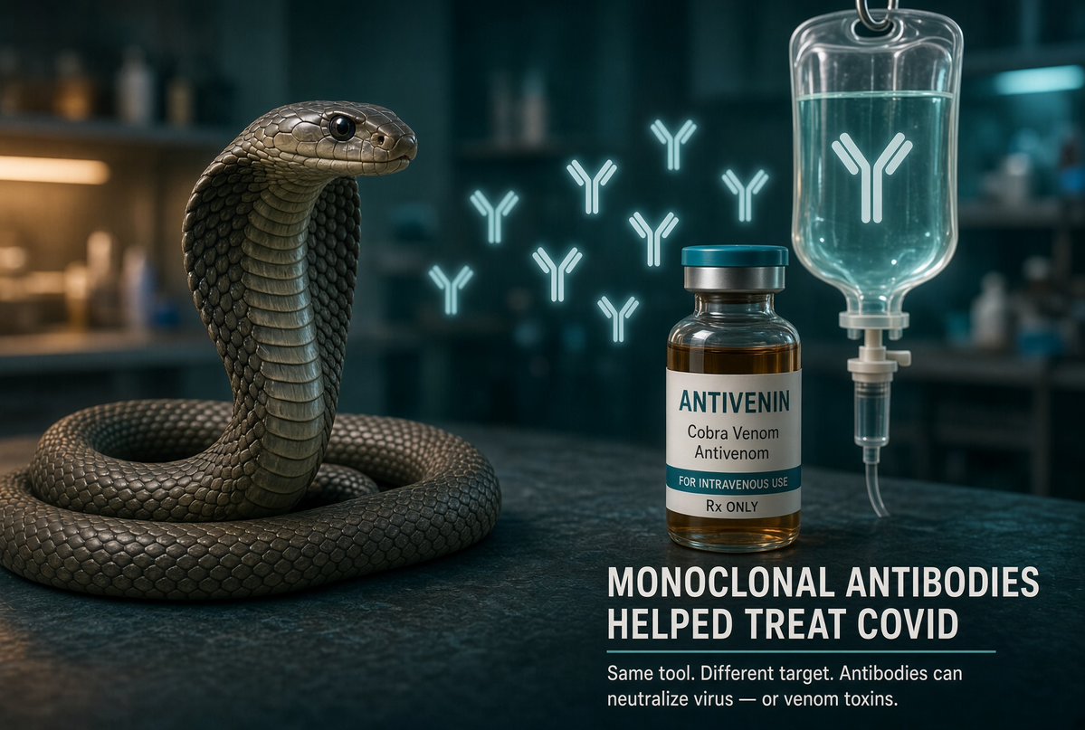 DawnsMission's tweet photo. Did you know that monoclonal antibodies helped people who had COVID?

One of my neighbors, a veteran, told me he had COVID and lost all taste and smell. He was given an IV monoclonal antibody drip for five hours, walked out of the hospital, and his smell and taste came back right after. His COVID was gone.

Did you know monoclonal antibodies are an antivenom? Food for thought: why would an antivenom work to eliminate COVID?