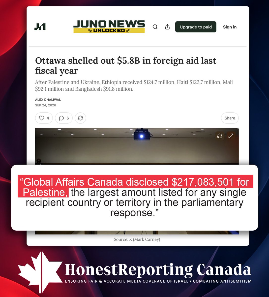 HonestRepCanada's tweet photo. Canada gave 217 million dollars to the Palestinians last year, without demanding any accountability.

➡️ Hamas has not surrendered or laid down its weapons.

➡️ The Palestinian Authority still rewards terrorists for their terror activities.

Does anyone know what 217 million dollars could do to help your average Canadian? 

Why are we giving aid to the Palestinians when no meaningful change has occurred? 

@junonewscom 

https://t.co/XwhmN9cYbE