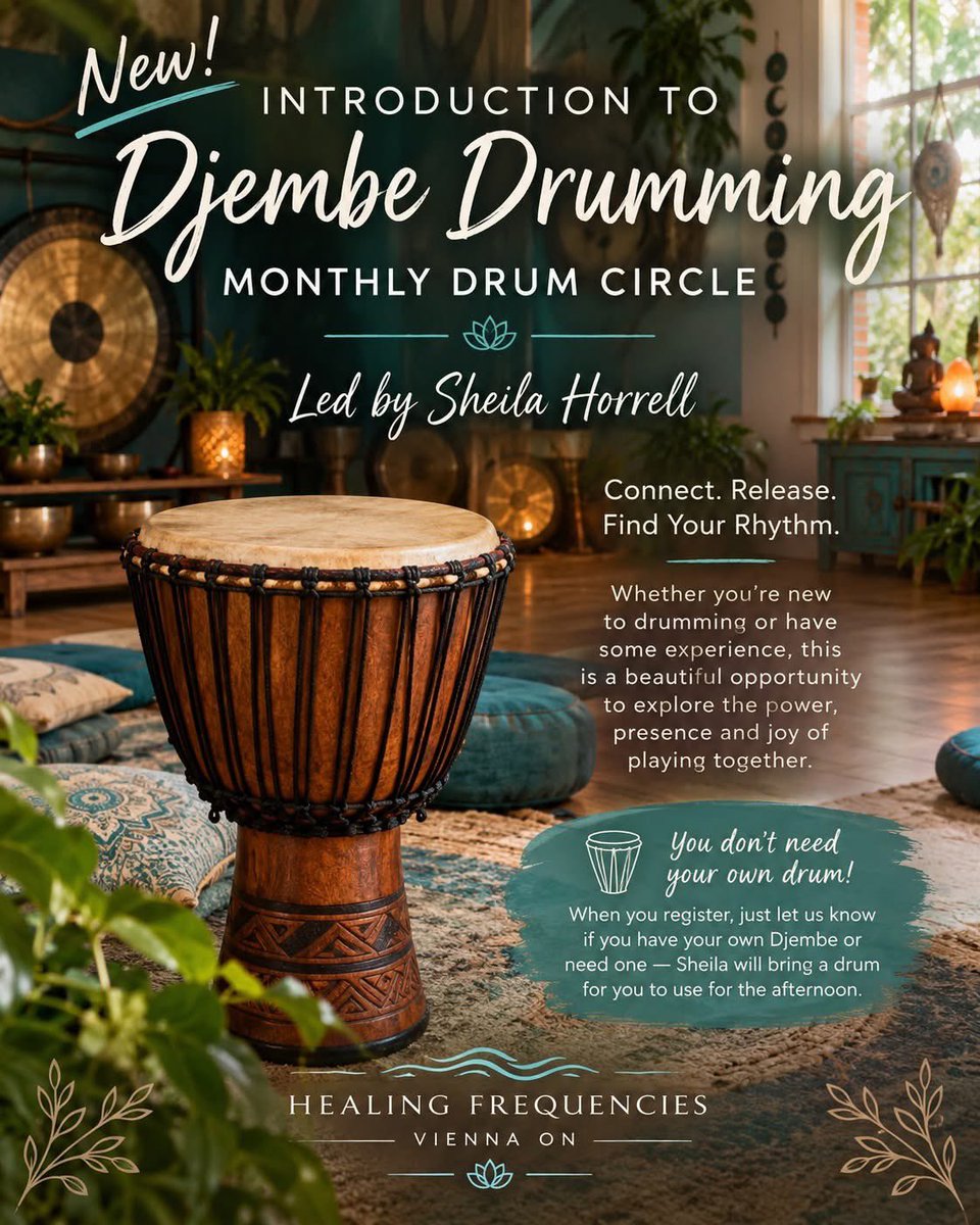 FrequencyHealr1's tweet photo. 🥁✨ Something new is coming to Healing Frequencies! Starting in October, Sheila Horrell will lead a monthly Djembe drum circle. No drum needed! 🙌 Sat Oct 24 • 2–3:30pm. Message me to join the waitlist! 🥁❤️ https://t.co/TQSql3AIpR