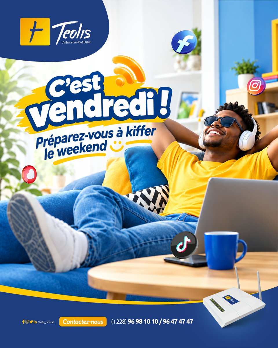 TEOLIS_Officiel's tweet photo. C’est vendredi ! 😎
Le travail peut attendre… le week-end, lui, n’attend pas !😌

💙💛Profitez, détendez-vous et kiffez bien ! 🔥

#Teolis #Internet #FridayMood #tgif #BonWeekend https://t.co/oyv2Z6UOuf
