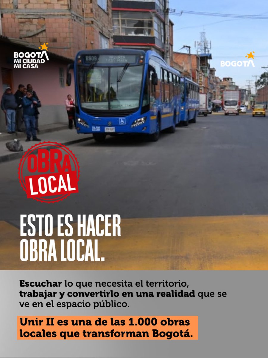 GobiernoBTA's tweet photo. Llegamos a 1.000 obras que transforman Bogotá desde los territorios.🙌🏼 

Seguimos trabajando para mejorar  las condiciones de vida de los y las bogotanas. 

#ObraLocal https://t.co/C0jYtOCVtq