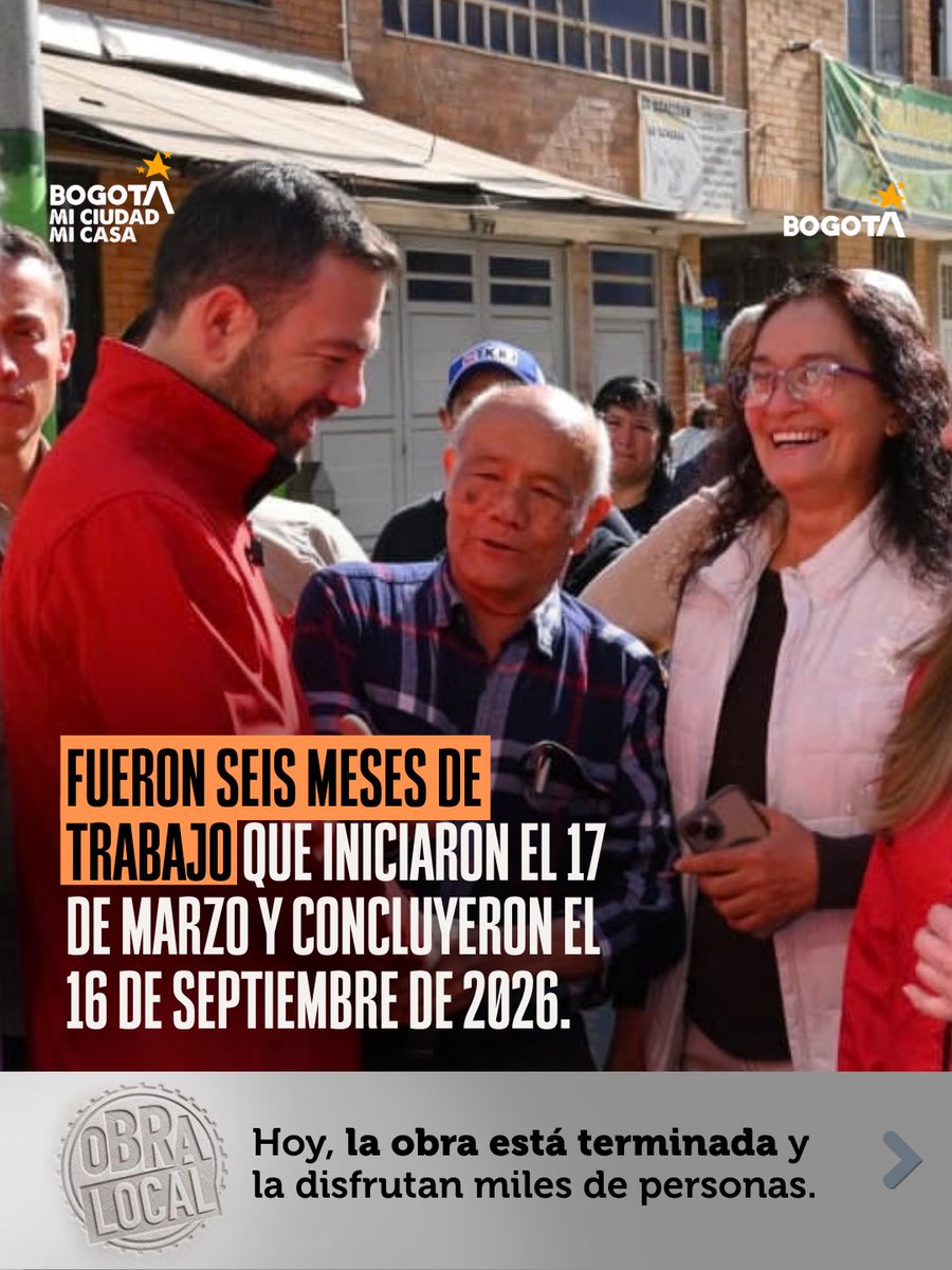 GobiernoBTA's tweet photo. Llegamos a 1.000 obras que transforman Bogotá desde los territorios.🙌🏼 

Seguimos trabajando para mejorar  las condiciones de vida de los y las bogotanas. 

#ObraLocal https://t.co/C0jYtOCVtq