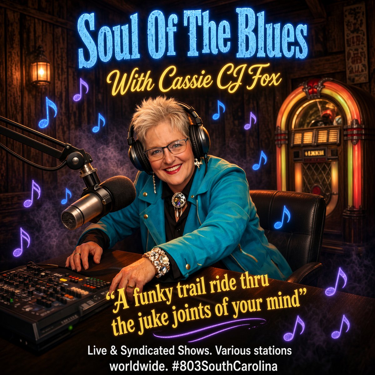 CassieJFox's tweet photo. Love the Grok Images & formatting with my show visual. #SOTB #CassieJFox #RadioShow #803SouthCarolina #Promotions #SouthernSounds https://t.co/RcIcMGtAtr