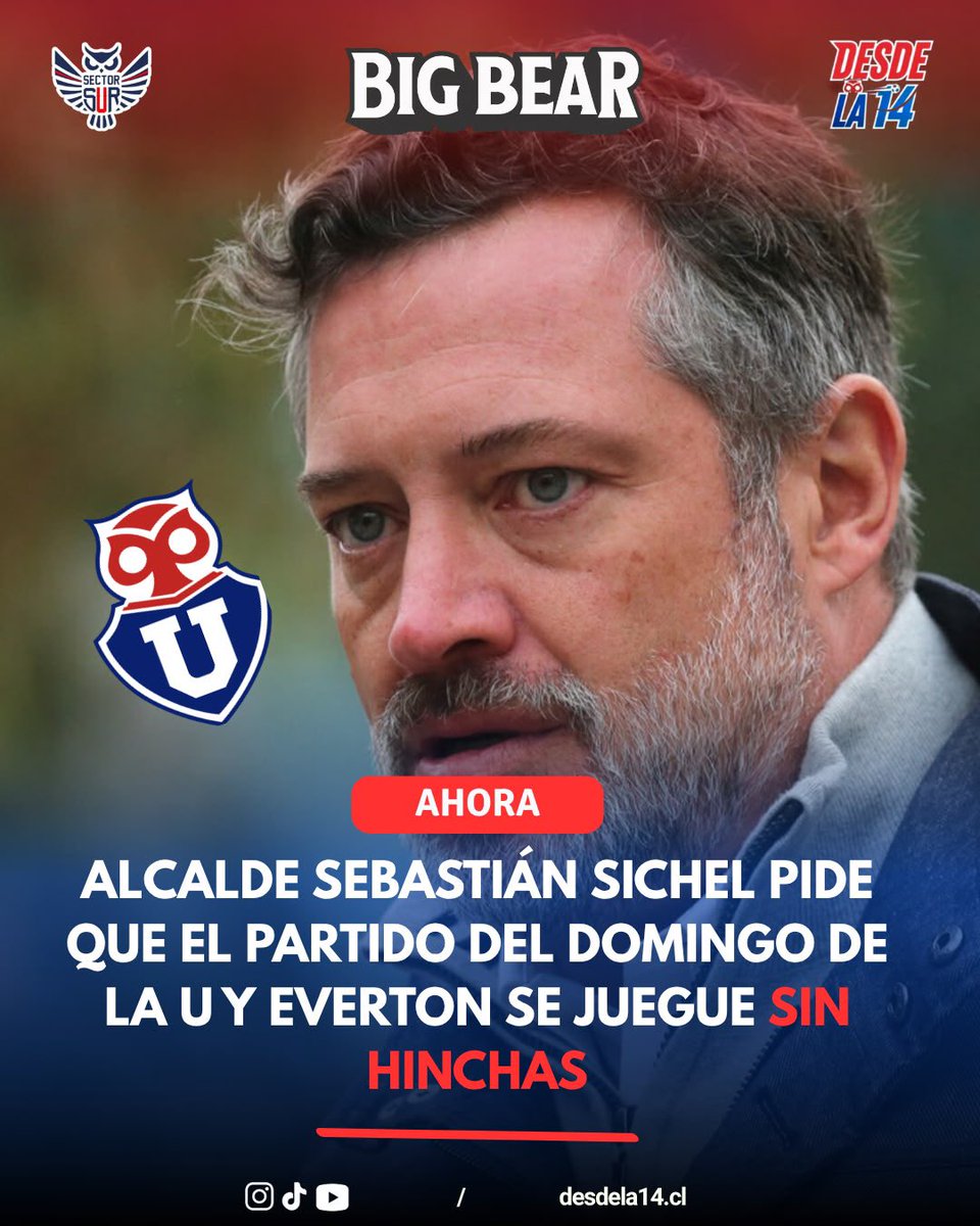 desdela14's tweet photo. 🔵🔴 DESDE LA 14 | SICHEL PIDE JUGAR SIN PÚBLICO 🚨

🏟️ Tras los incidentes en Sausalito, el alcalde de Ñuñoa pidió que la revancha entre Azules y Viñamarinos se dispute sin público en el Nacional.

💬 ¿Qué opinas de la petición?

#UdeChile #CopaChile https://t.co/KWsQbe3UHK