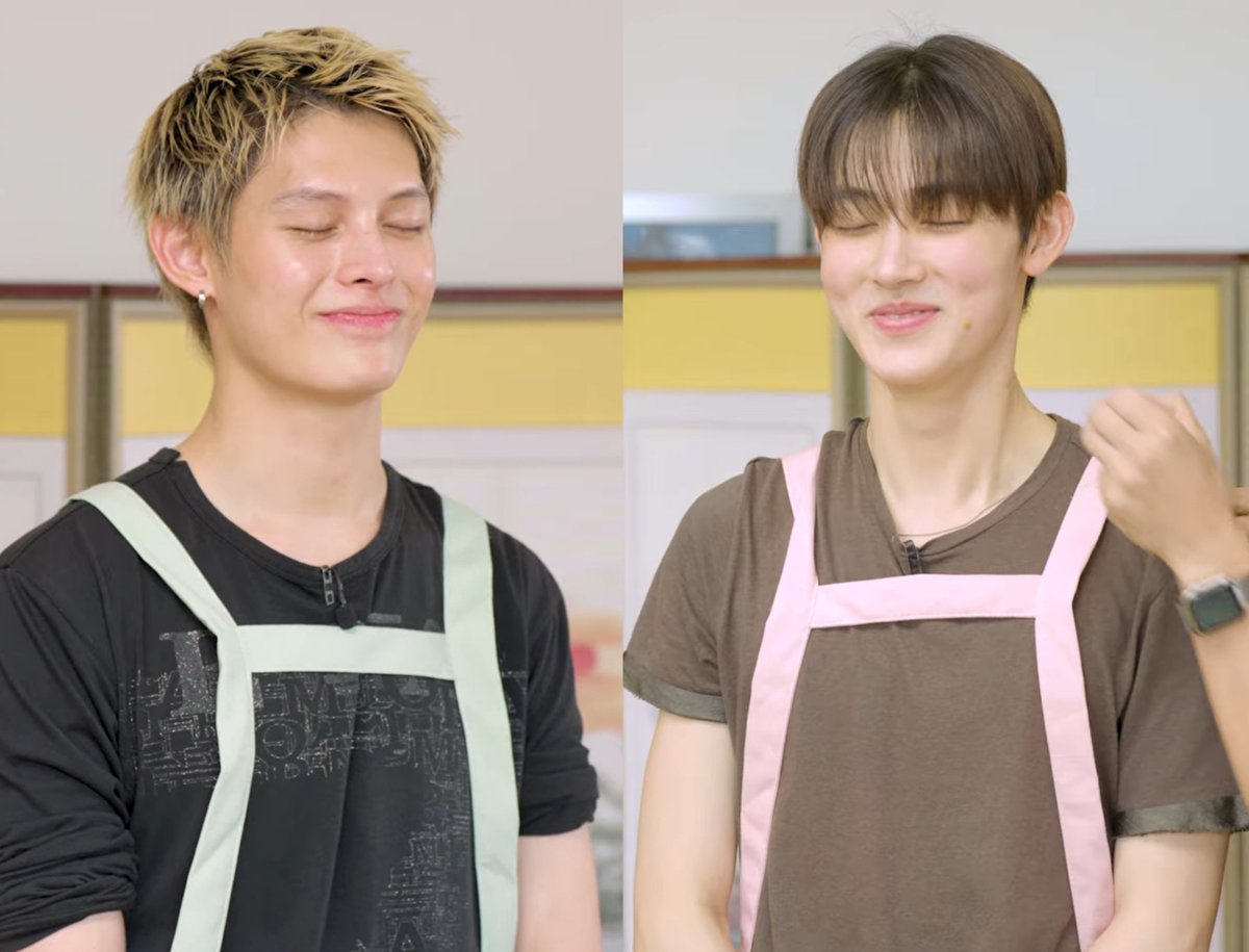withcortis4life's tweet photo. wearing aprons the same way, wearing earphones the same way, them twinning is the cutest thing ever 🤏🏻 https://t.co/946W80SPWE