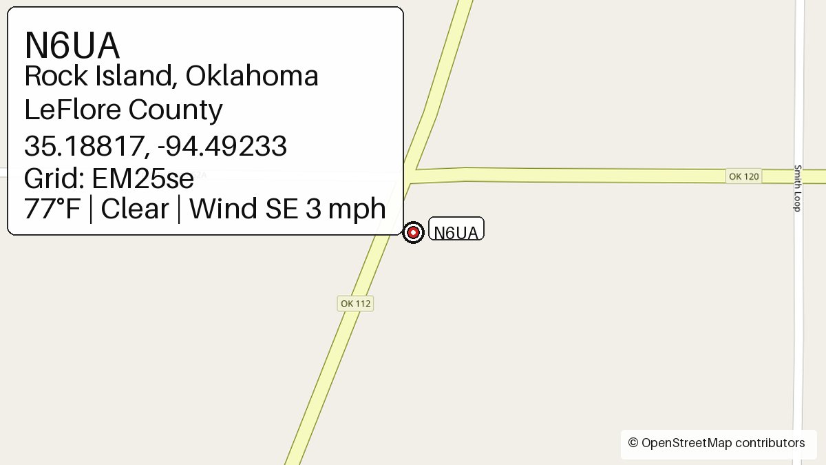 SatRoverWatch's tweet photo. N6UA has stopped in EM25se. 📡🚙
Location: LeFlore County, Oklahoma
Food, fuel, a rover break — or satellites? 📡🛰️
Our guess is as good as yours!

Next 5 qualifying passes:
• JO-97 NOW, LOS 16:50Z, MAX 50°
• ISS 18:11Z, MAX 26°
• SO-50 18:14Z, MAX 29°
• ISS 19:48Z, MAX 27°
• SO-50 19:54Z, MAX 28°

@dtabor We will keep an eye on you! 😄
Position via https://t.co/8PIiatATTI: https://t.co/5jWis6gMxk