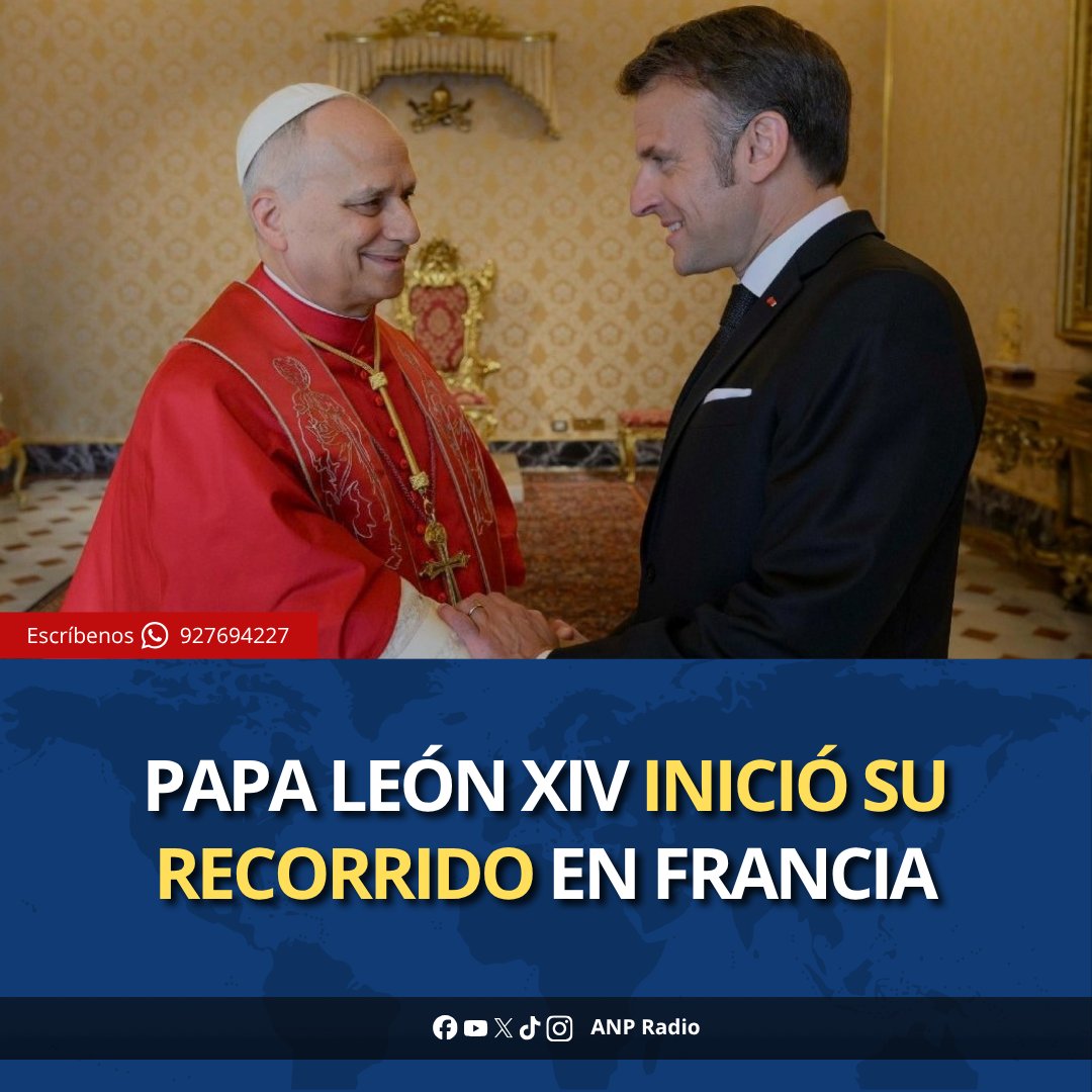 ANPRadio_'s tweet photo. 🚨 El papa León XIV inició su visita a Francia, con una agenda que incluye París, Lourdes y Metz. También acudirá a la UNESCO para hablar sobre paz, unidad europea y medio ambiente. 

📡 Mantente informado con ANP Radio, la voz vibrante del Perú. https://t.co/k2SE4RAyXH
