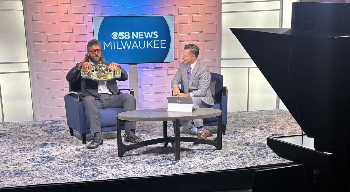 nwa's tweet photo. NWA Worlds Heavyweight Champion @ThrillbillyTCB Silas Mason has arrived in Milwaukee for Sunday’s NWA 𝙎𝙖𝙢𝙝𝙖𝙞𝙣: 𝙋𝙖𝙧𝙩 𝙄𝙑…and he Thrilled on @CBS58 this morning. 💪

WATCH:  https://t.co/efwu9MYShh https://t.co/PNr8ISAQPF
