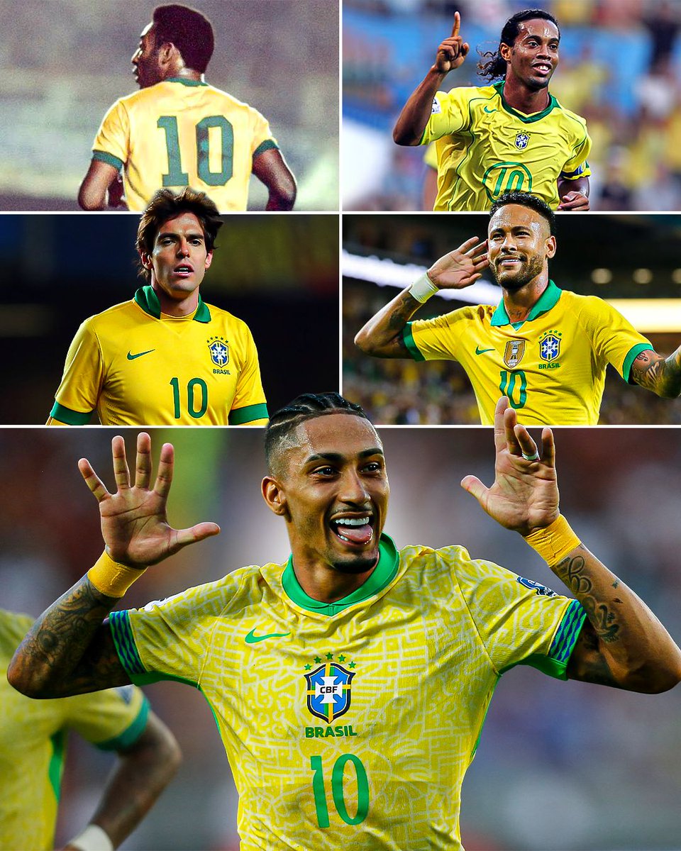 GiveMeSport's tweet photo. Raphinha follows in the footsteps of Pele, Ronaldinho, Kaka and Neymar as Brazil's new number 10 🔥🇧🇷 https://t.co/mimRnqvj6Y