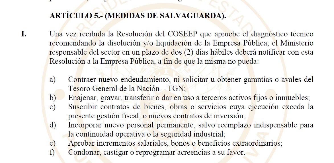 caos_desorden's tweet photo. 1/7
¡URGENTE!
El gobierno firmó un decreto para desmantelar las empresas públicas y lo disfraza de "reorganización".
El 24 de septiembre se aprobó un decreto supremo (de manera virtual) que declara "de prioridad" la reorganización, disolución y liquidación de las empresas públicas del nivel central del Estado.
#Bolivia
🧵👇