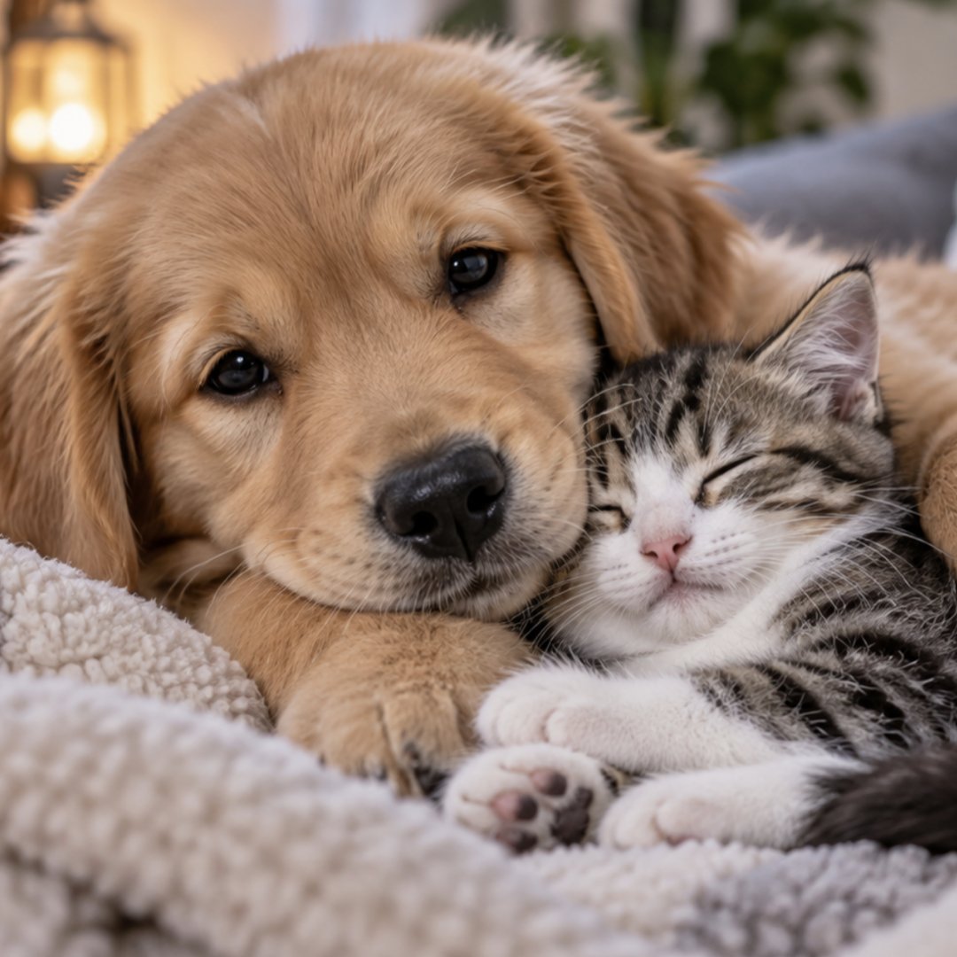 Vetzentrum7's tweet photo. Cute cat &amp; dog cuddling | niedliche Katze &amp; Hund kuscheln #cat #dog https://t.co/KjYeAjJ13d