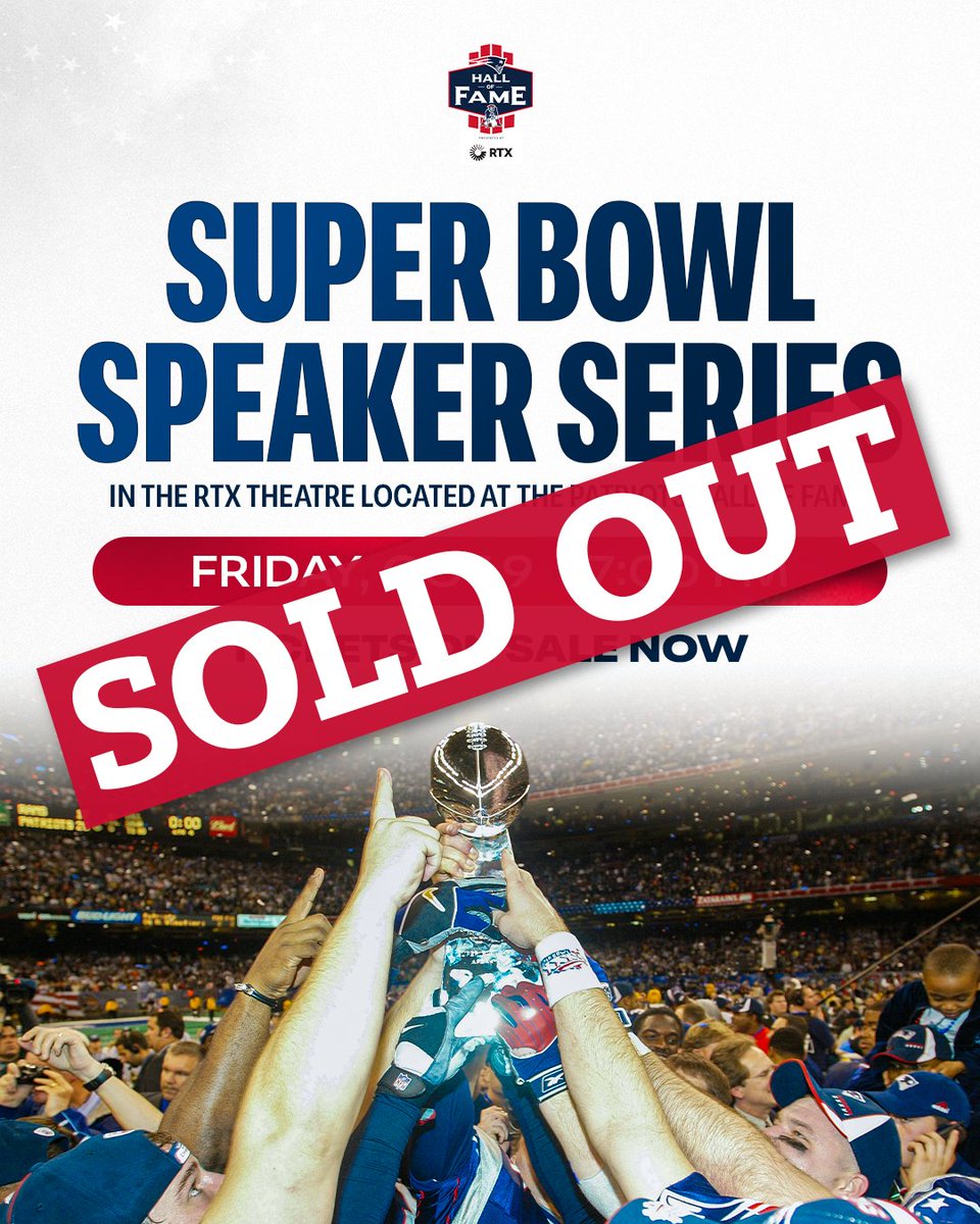 TheHall's tweet photo. Update: Our Super Bowl Speaker Series event on October 9, 2026 is officially sold out!

If you would like to join our waitlist, please email thehall@patriots.com with your name, number, email address, and how many seats you would want. https://t.co/b2eoksweL5