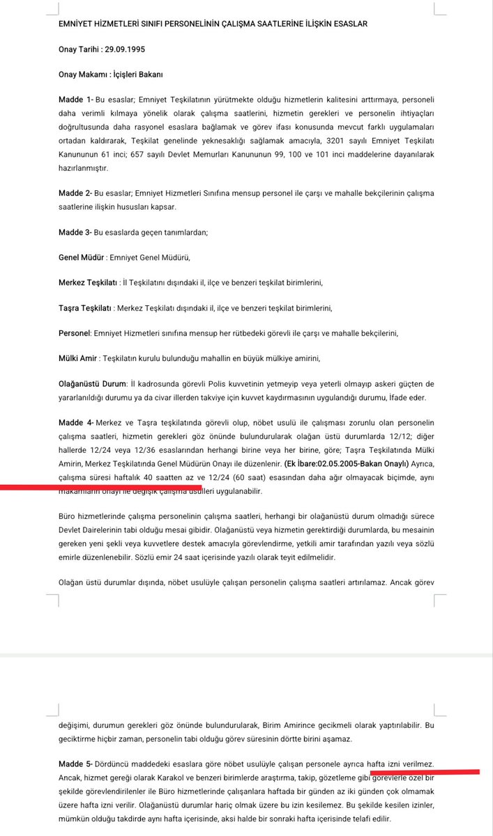 ahmetxaksoz's tweet photo. Değerli Meslektaşlarım;

3201 sayılı Emniyet Teşkilatı Kanununun 61 inci, 657 sayılı Devlet Memurları Kanununun 99,100 ve 101 inci maddelerine dayanılarak hazırlanan Emniyet Hizmetleri Sınıfı Personelinin Çalışma Saatlerine İlişkin Esaslar için bugün itibariyle Danıştay'a yürütmeyi durdurma talepli davamızı açtık.

Emniyet Hizmetleri Sınıfı Personelinin Çalışma Saatlerine İlişkin Esaslar"ın 4.maddesinde yer alan " çalışma süresi haftalık 40 saatten az " ibaresinin ve 5.maddesinde yer alan “ hafta izni verilmez " ibaresinin  Anayasa’ya,657 sayılı Devlet Memurları Kanunu’na ve Uluslarası sözleşmelere açıkça aykırı olması sebebiyle Danıştay tarafından İPTALİNİ istedik. 

2005 tarihinde İçişleri Bakan Onayı ile Esas'ların 4.maddesine eklenen " çalışma süresi haftalık 40 saatten az " ibaresi ;haftalık 40 saatlik kanuni üst sınırı bertaraf ederek Emniyet Hizmetleri Sınıfı Personeline sınırsız, ölçüsüz ve karşılıksız çalıştırma yüklediğini,5.maddesinde yazılı 5. "hafta izni verilmez" ibaresinin ise vardiyalar arasındaki biyolojik dinlenme süresini hafta tatili sayarak Anayasal dinlenme hakkı olan haftalık 2 gün tatil hakkını yok ettiğini belirttik.

Bir diğer husus ise şöyledir. 2011,2013 tarihleri arasında açılan davalar da ve 2024 yılındaki benim davamda Mahkemeler "  emniyet hizmetleri sınıfında görevli personelin haftalık 40 saatten az ve 12/24 esasından daha ağır olmayacak şekilde çalıştırılması esas olduğundan, haftalık 40 saat çalışma süresi esas alınarak fazla çalışma süresi belirlenemeyecektir.,diye hüküm vermektedir. İşte bu ibareleri ve ibarelerin ortaya çıkmasına neden olan ETK 61.maddeyi, DMK 99/3 ve 101.maddeyi de dava ettik.

Bu dava konusu da Emniyette ilk olarak açılmıştır. 

Angaryaya sebep her bir hukuksuzluk inşallah sona erecektir.

Hayırlı uğurlu olsun.

#PolisHukukDavası