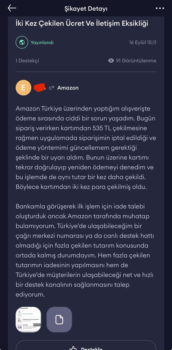 Realunreals's tweet photo. @mesutcevik @mertanir_ Şikayet var da basit bir arama yapınca bile bir çok benimle aynı 16 Eylül Amazon para çekme şikayeti çıkıyor. İyzico ile görüşürseniz yüzlerceden fazla olduğunu söyleyecektir. En kötü yanı Amazon kayıt açtık bekleyin demekten başka bişey yapmıyor. https://t.co/rV8uszEo6k