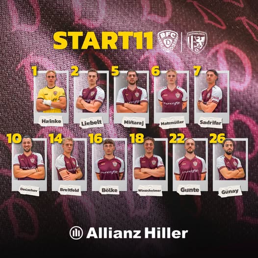 BFCDynamo's tweet photo. Noch eine Viertelstunde bis zum Anpfiff im heimischen Sportforum. Unser #BFCDynamo geht mit der folgenden Formation in das Spitzenspiel gegen den @Greifswalder_FC. #BFCGFC https://t.co/jls3sAAxX2