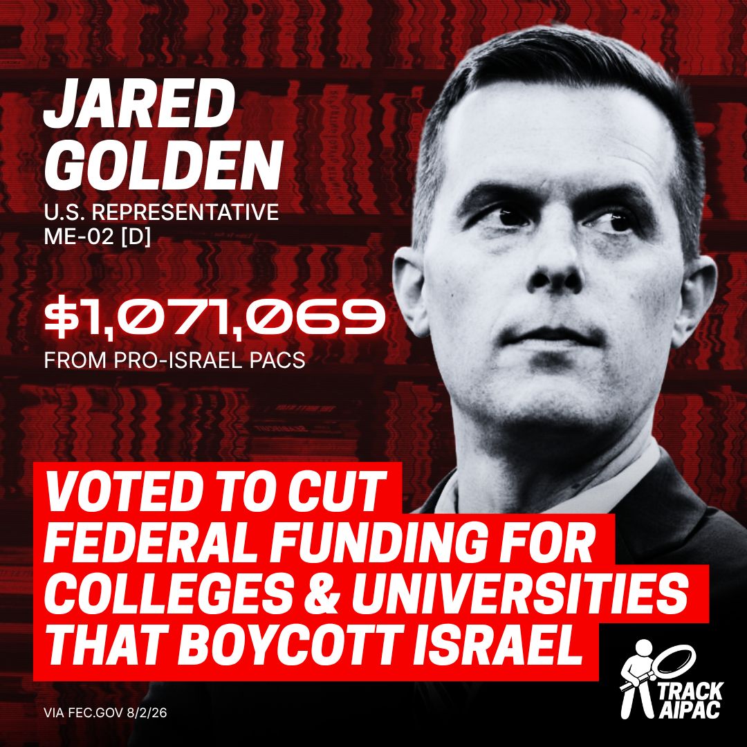 TrackAIPAC's tweet photo. Rep. Jared Golden voted to put Israel's interests ahead of free speech in America. #ME02 https://t.co/ndqhoqgcpe