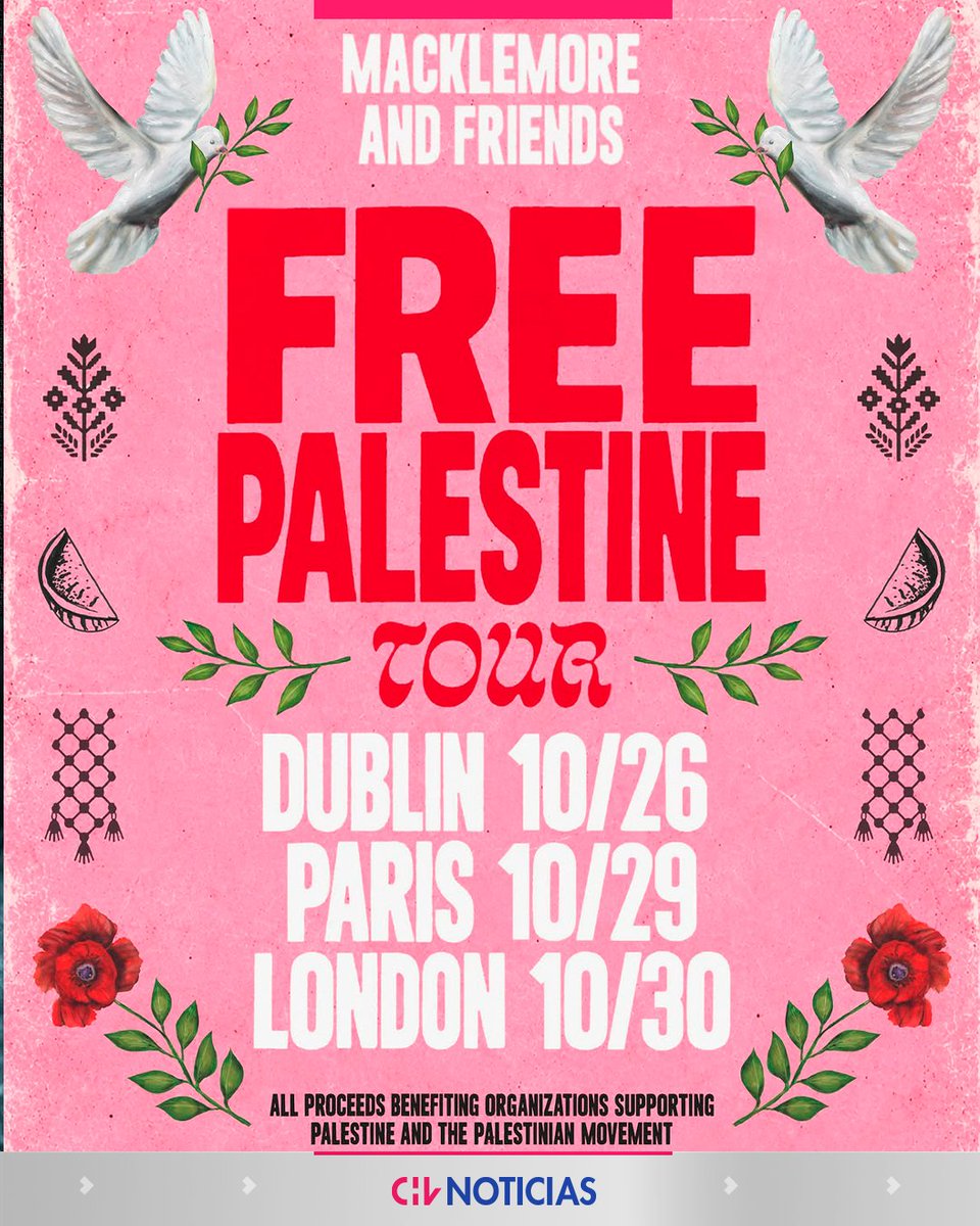 chvnoticias's tweet photo. 🎤 Macklemore anunció el "Free Palestine Tour", una gira benéfica de tres ciudades europeas para recaudar fondos en apoyo a Palestina, tras ser excluido de la gira de Ed Sheeran por sus comentarios contra la guerra en Gaza.

📍 Los conciertos se realizarán el 26 de octubre en Dublín, el 29 en París y el 30 en Londres. El dinero recaudado irá a organizaciones como la UNRWA, Jewish Voice for Peace, Medical Aid for Palestinians y Gaza Soup Kitchen, entre otras.

🗣️ "Estamos en 2026. Ser apolítico durante un genocidio ya no es una opción. La gente pide a los artistas que utilicen el escenario para algo más que el entretenimiento", escribió el rapero, quien también adelantó que estará acompañado de otros músicos que aún no ha revelado.

#CHVNoticias #CHVShow #InternacionalCHV