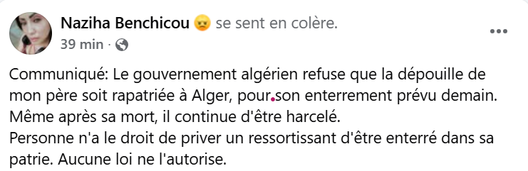 alakli's tweet photo. La famille de Mohamed Benchicou indique que le gouvernement algérien refuse de donner l'autorisation pour le rapatriement de la dépouille du journaliste qui devrait être enterré demain à Garidi. Si l'information se confirme, il s'agit d'un procédé grave. https://t.co/WZKqlItdVt