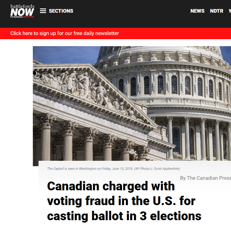 cbcwatcher's tweet photo. "A Canadian has been charged in the United States with three counts of voter fraud for casting ballots in three elections without being a U.S. citizen.

The U.S. Attorney’s Office for Florida says Christiane Vinette Young voted in the 2024 and 2022 general elections and the 2022 primary elections, despite knowing she was not a U.S. citizen.

The office says the 75-year-old was illegally present in the United States when she voted"