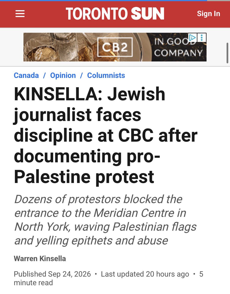 EYakoby's tweet photo. BREAKING: A veteran journalist films pro-Palestinian protesters disrupting a Yom Kippur service and posts the footage.

The CBC responds by pulling him off the air.

This is what silencing reporting looks like. The state of our media is appalling. https://t.co/19HlFPDgGo