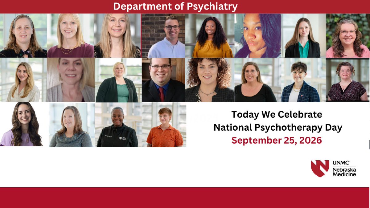 unmcpsychiatry's tweet photo. Happy National Psychotherapy Day! We’re celebrating our amazing clinical therapists and all the great work they do in our Psychiatry Clinic.
 
@NebraskaMed 
@unmc 
@DrHowardLiu https://t.co/ZbLE3b2k6c