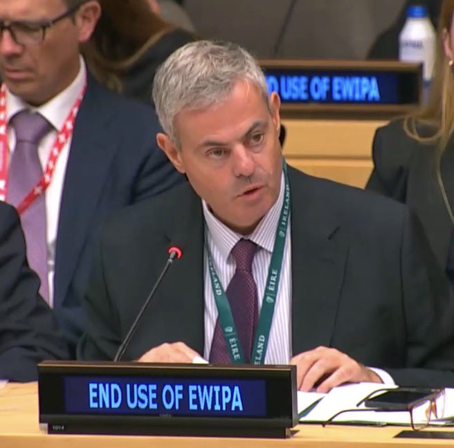 IrishMissionUN's tweet photo. Today, Ireland addressed the #UNGA81 event on protecting children in armed conflict from the impact of explosive weapons. 

It is precisely at this time of increased conflict that we should champion the Political Declaration on Strengthening the Protection of Civilians from the use Explosive Weapons in Populated Areas, and promote its universalisation and enhanced implementation.
