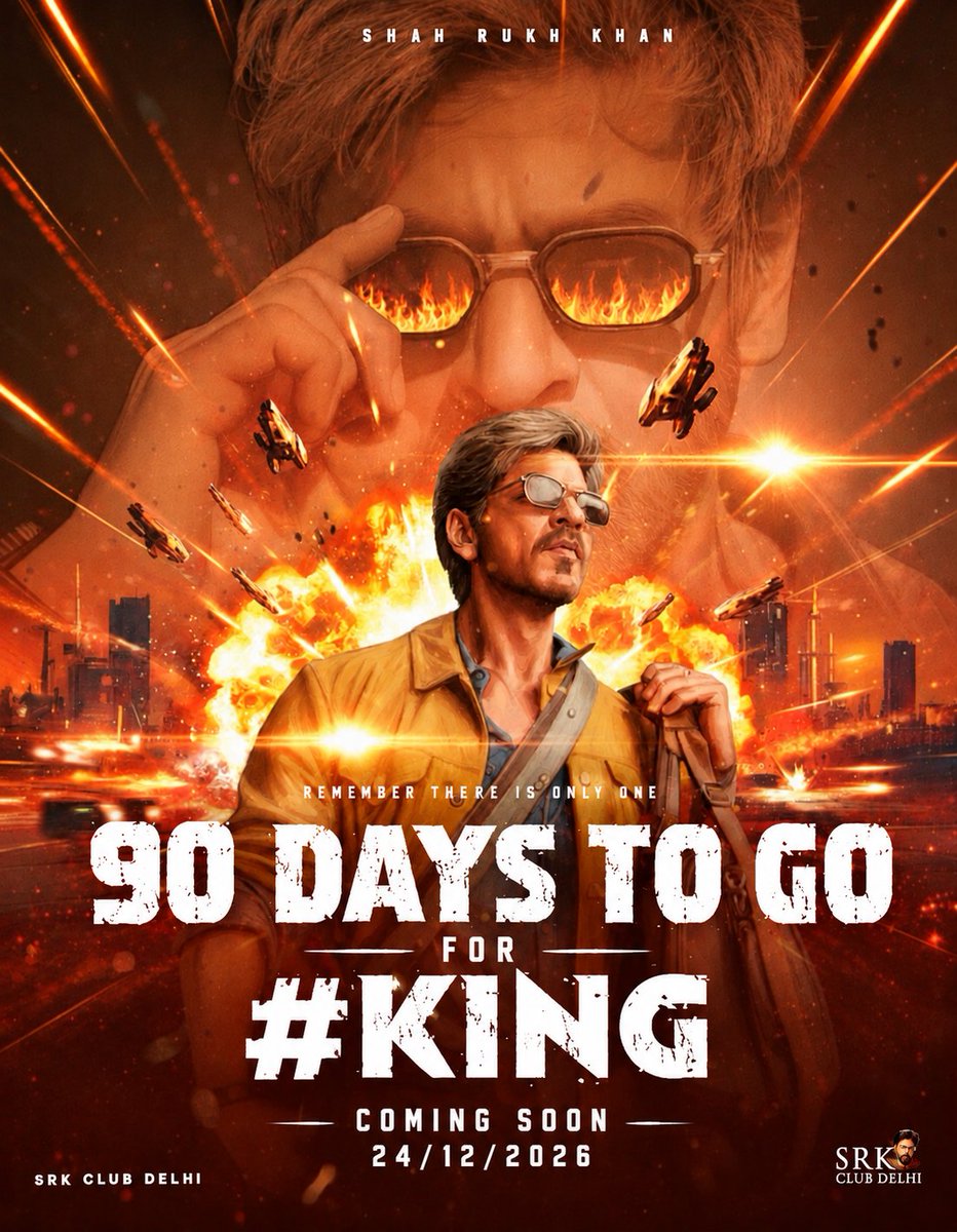 SRKClubDelhi's tweet photo. 90 DAYS TO GO FOR #KING 👑🔥
The countdown has officially begun.⏳
90 days and the wait for our King gets even more intense.👑
24/12/2026 — the date is locked, the excitement is unstoppable.🔥
SRKIANS, get ready… KING is coming.👑
@iamsrk @RedChilliesEnt @justSidAnand
#KING #ShahRukhKhan #SRK #90DaysToGoKing #King2026 #SRKClubDelhi