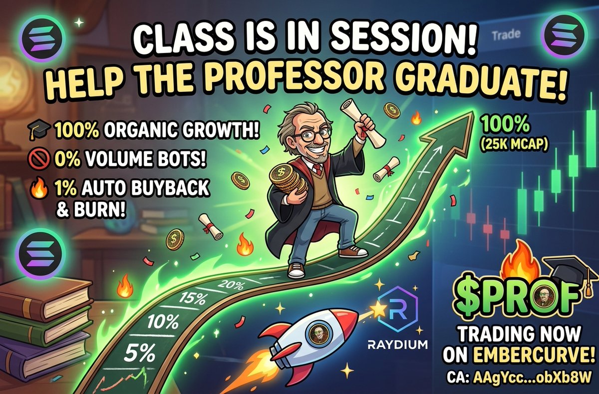ProfLiquidated's tweet photo. Hey @embercurve! 🎓

$PROF is building 100% organically—0% bots, 1% auto Buyback &amp; Burn, and 28+ real holders!

Help your favorite Professor graduate to DEX! Give us a RT/push! 🚀🔥

🌐 https://t.co/SmaSQXtFe2 📈 
https://t.co/LvBgd0Myvv

#solana #embercurve #meteora #memecoin https://t.co/OL52KkaZJ8