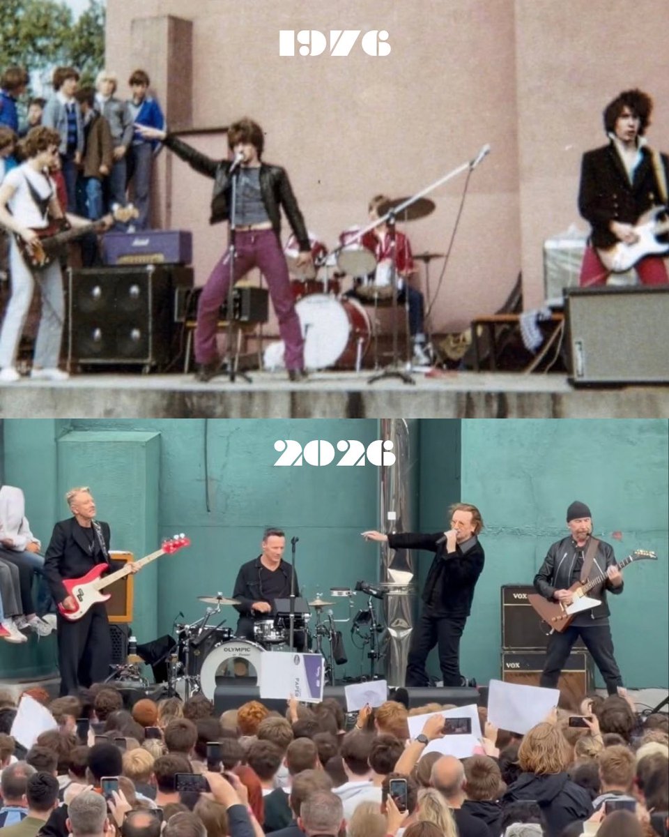 U2RadioBrook's tweet photo. 50 years ago today, these four boys formed a band and never left each other. Today, they returned to play their schoolyard again in the exact same spot. When people don’t understand “why they’re so great,” THIS is why they’re so great: loyalty, longevity, lifelong friendship. @U2 https://t.co/ucd3BVLHMN