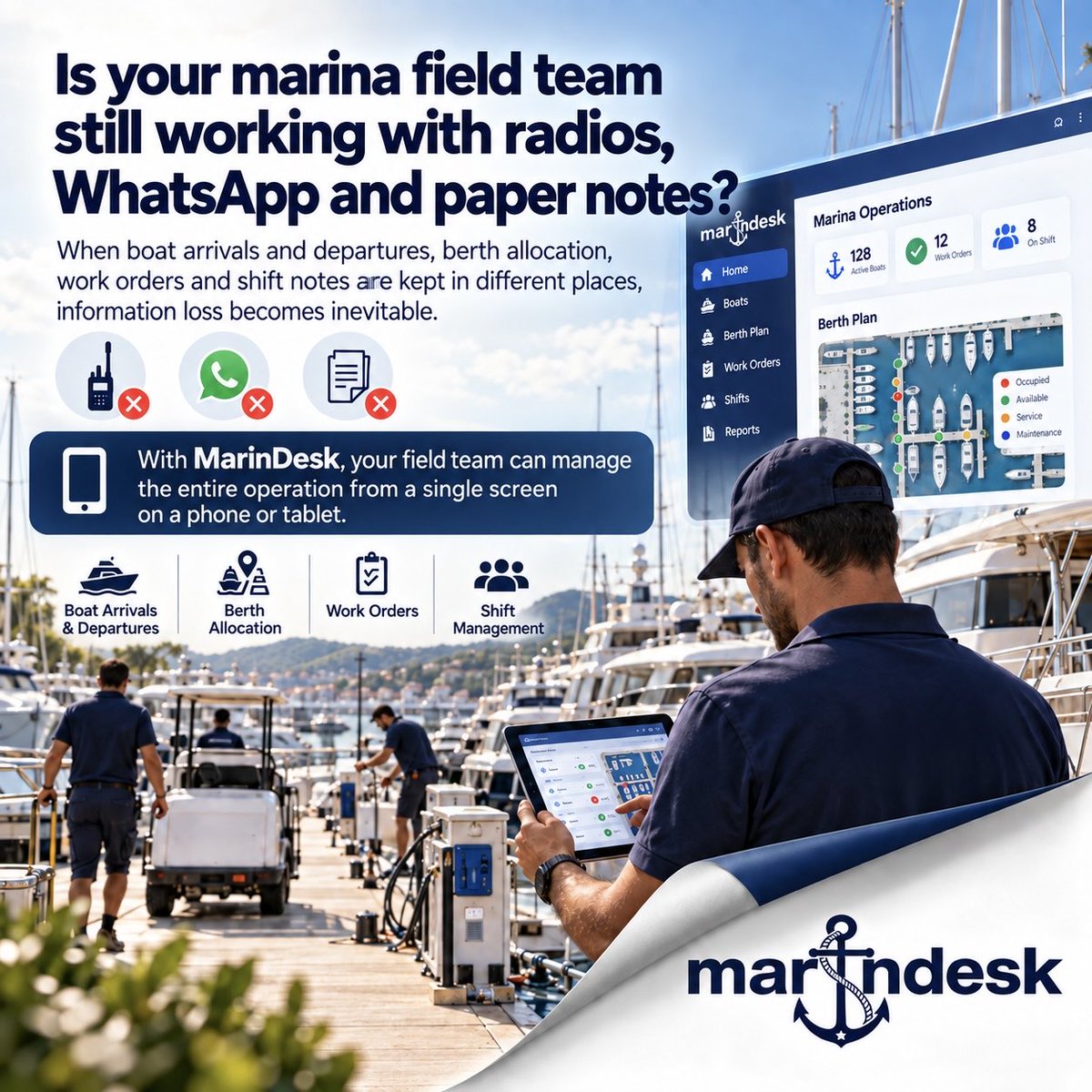 MarinDesk's tweet photo. It’s Haul-out season — and full-scale field operations are back.Boat movements, yard placement, work orders and shift coordination need to run without gaps.With MarinDesk, your field team manages it all from one connected digital platform.
#MarinDesk #MarinaManagement https://t.co/TUgYT2GxAN