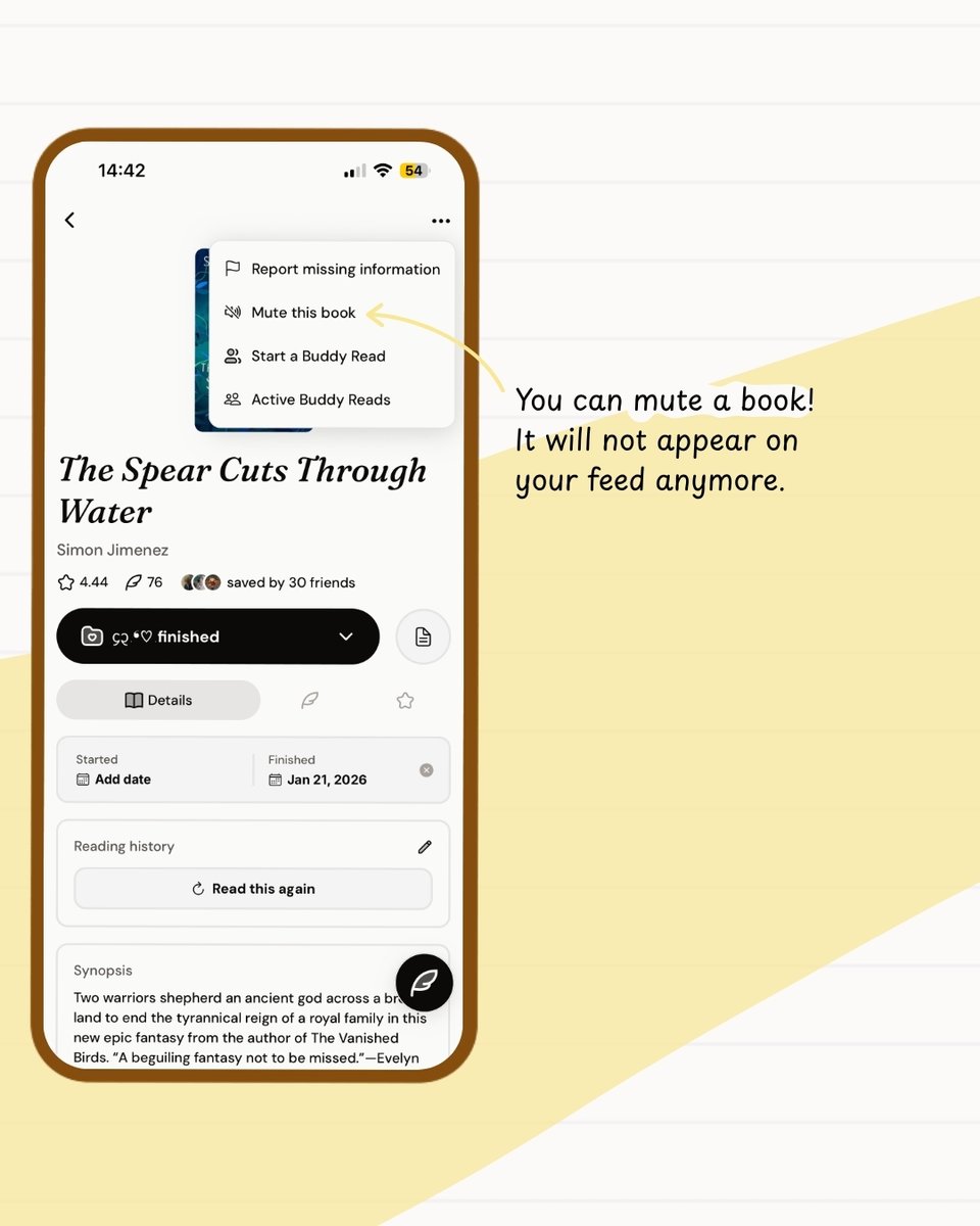 tryannotate's tweet photo. We listened and we delivered: you can now mute or reread a book, create your own custom feed, and display your folders as shelves, all on Annotate. https://t.co/oht2leC2F9