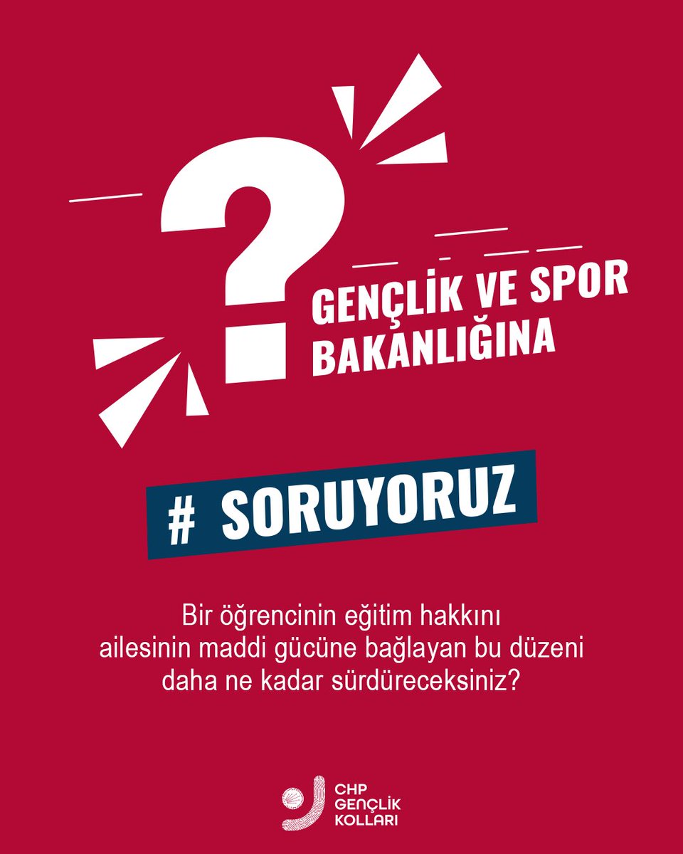 chpgenclik_gm's tweet photo. Gençlik ve Spor Bakanlığına #Soruyoruz

Üniversiteyi kazanmak yetmiyor; gençler barınacak yer, geçinecek para bulamıyor. Bir öğrencinin eğitim hakkını ailesinin maddi gücüne bağlayan bu düzeni daha ne kadar sürdüreceksiniz?

@gencliksporbak https://t.co/axjIzHwvRT