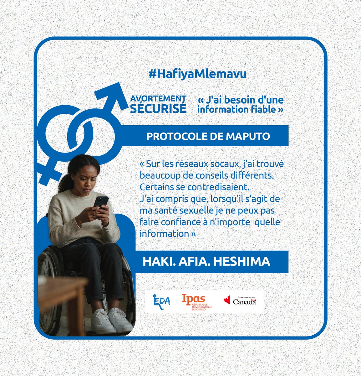 MireilleDelola's tweet photo. #HafiyaMlemavu :
Vivre avec un handicap ne prive personne du droit à une information fiable. Elle mérite d’être informée, écoutée et accompagnée pour faire des choix éclairés concernant sa santé sexuelle. 
@enable_rdc
@MakokiYaMwazi
@MulundaJc
@GAC_Corporate https://t.co/kSdcbw4e8w