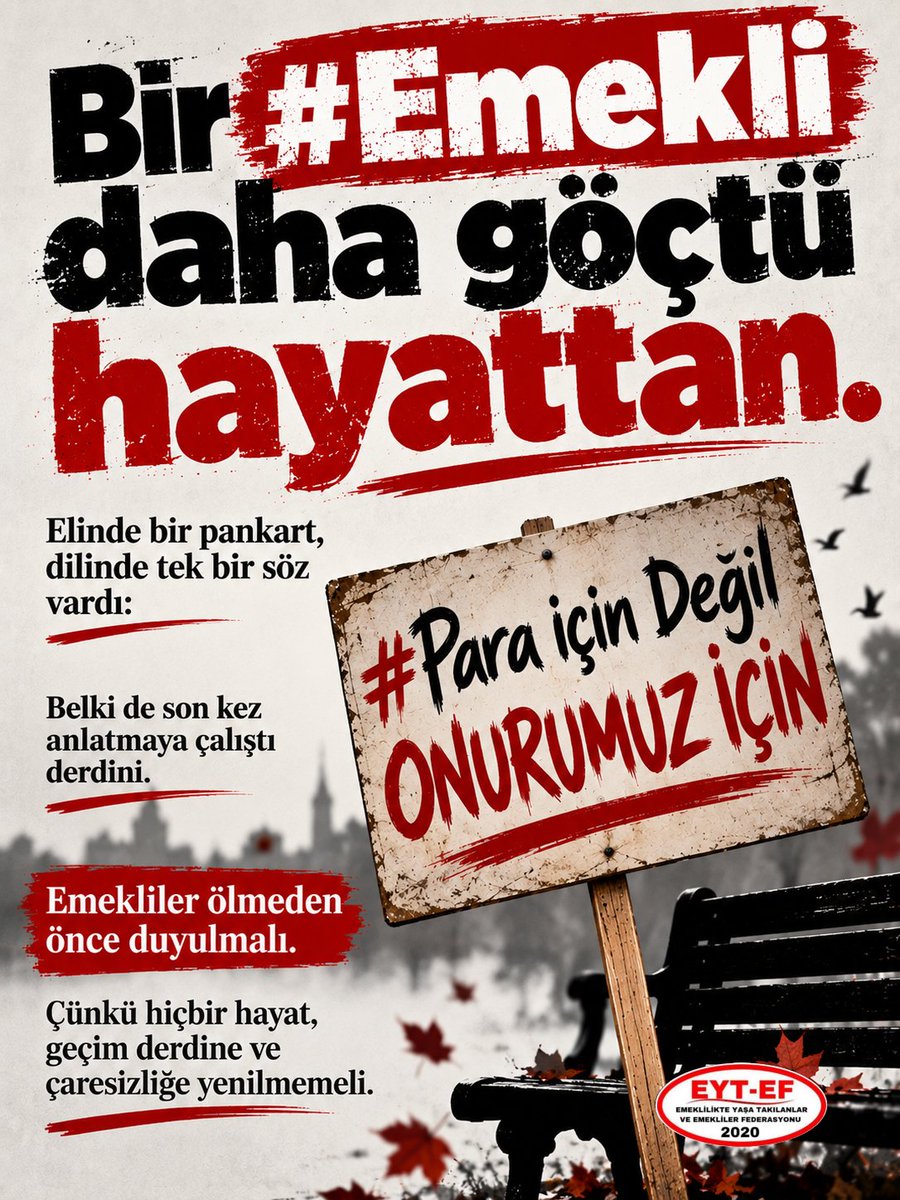 HannerNarv58903's tweet photo. Bir #Emekli daha göçtü hayattan.
Elinde bir pankart, dilinde tek bir söz vardı:
👇👇👇
#ParaiçinDeğilOnurumuziçin https://t.co/4pSKt8Qqev