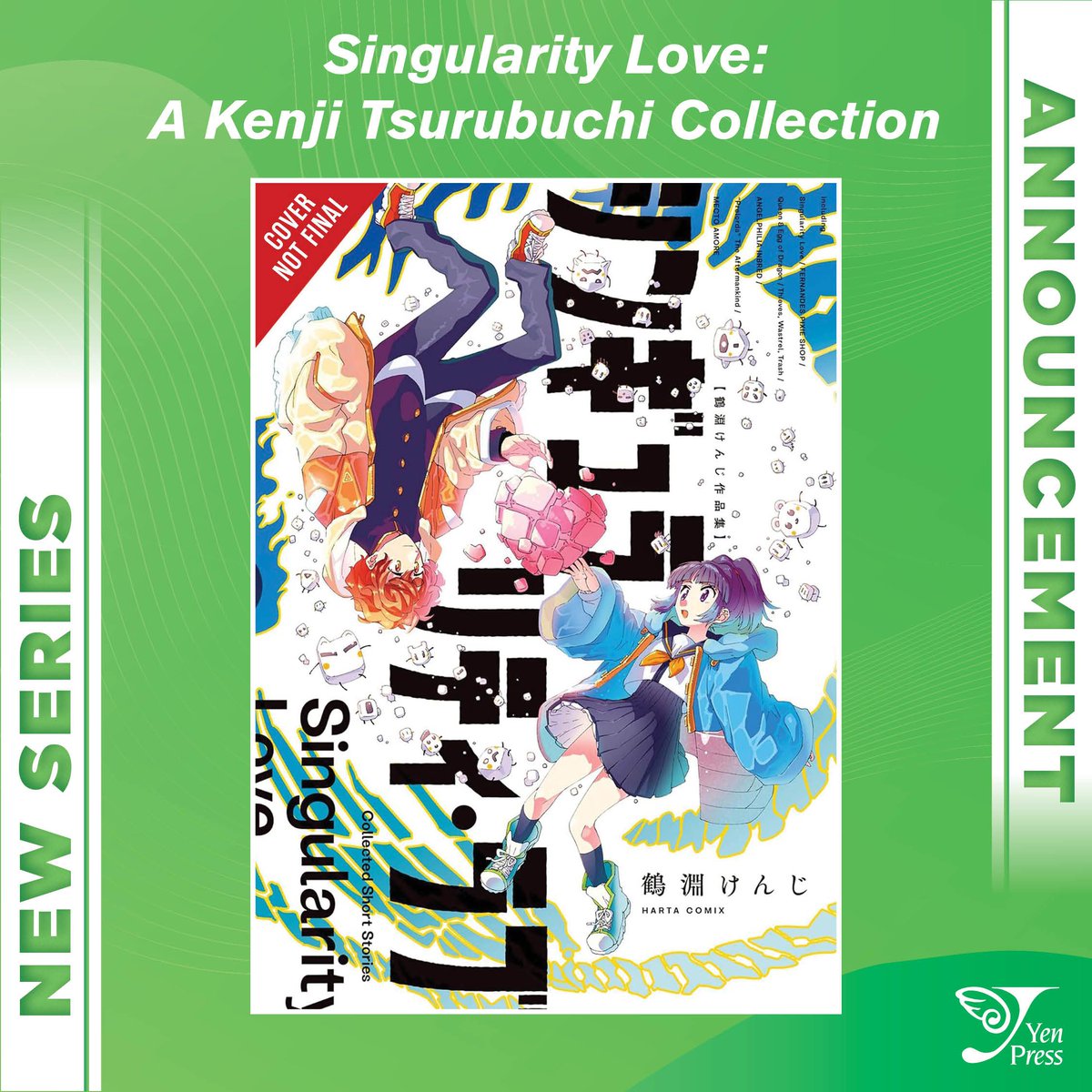 yenpress's tweet photo. NEW SERIES ANNOUNCEMENT: Singularity Love: A Kenji Tsurubuchi Collection

From the creator of Touge Oni: Primal Gods in Ancient Times comes this collection of short manga! A romance about a boy who sees a pillar of light, a search for a time machine among the remnants of human civilization, a visit to a shop specializing in fairies, and more—these stories feature an imaginative blend of history and mythology!