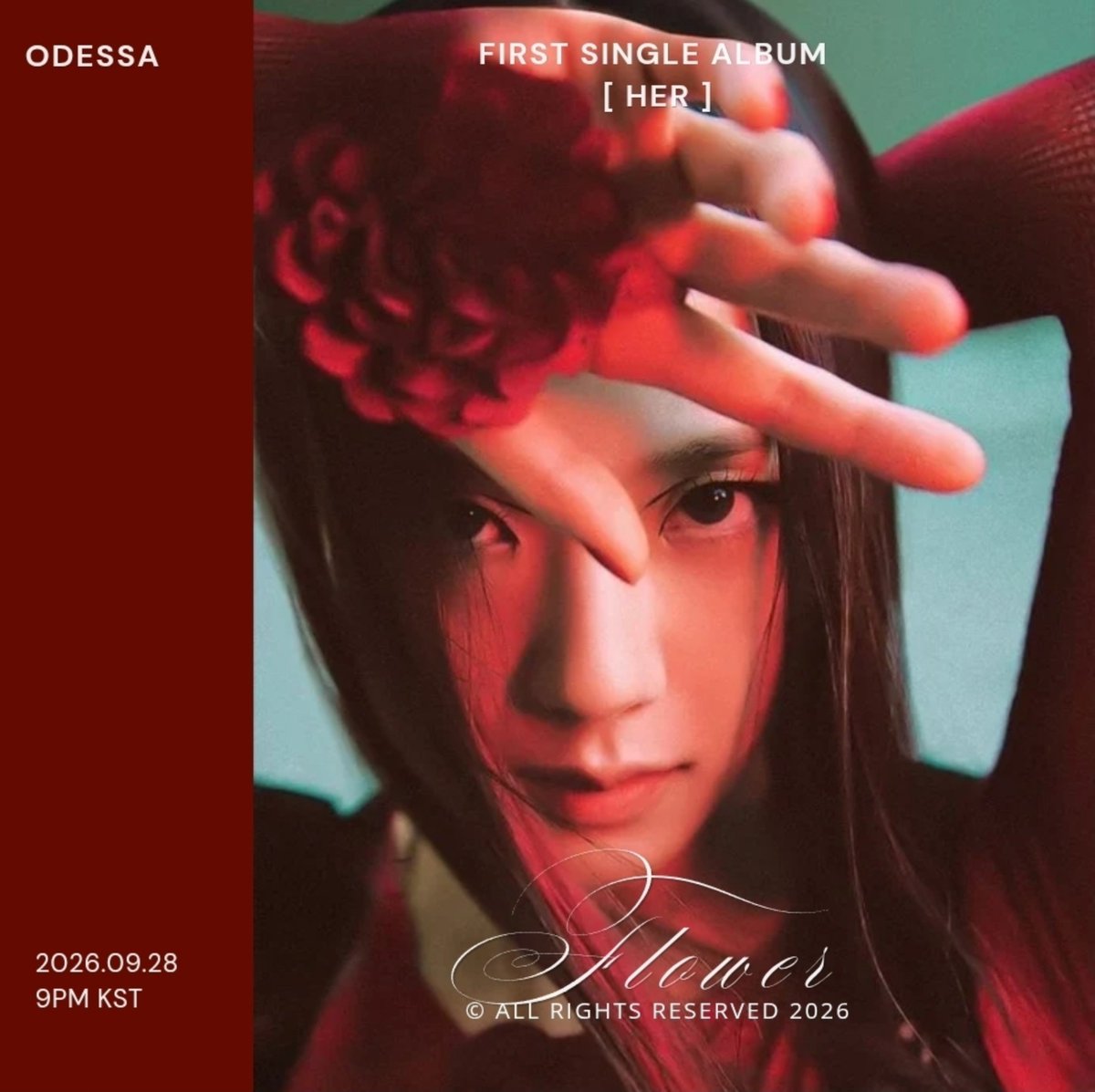 meiodesmei's tweet photo. ODESSA —  
1ST SINGLE DEBUT ALBUM [ HER ]
❛FLOWER❜ 

첫 꽃이 피기 시작한다 
CONCEPT PHOTO #1
2026.09.28 | 9PM KST 

#ktube #comingsoon https://t.co/WhgtU3plyi