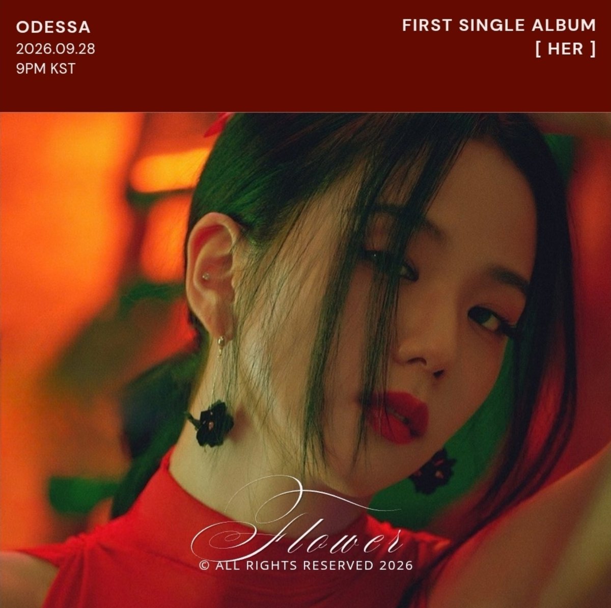 meiodesmei's tweet photo. ODESSA —  
1ST SINGLE DEBUT ALBUM [ HER ]
❛FLOWER❜ 

첫 꽃이 피기 시작한다 
CONCEPT PHOTO #1
2026.09.28 | 9PM KST 

#ktube #comingsoon https://t.co/WhgtU3plyi