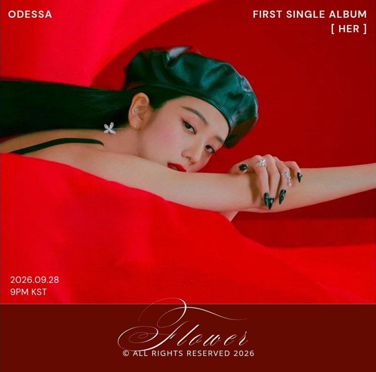 meiodesmei's tweet photo. ODESSA —  
1ST SINGLE DEBUT ALBUM [ HER ]
❛FLOWER❜ 

첫 꽃이 피기 시작한다 
CONCEPT PHOTO #1
2026.09.28 | 9PM KST 

#ktube #comingsoon https://t.co/WhgtU3plyi