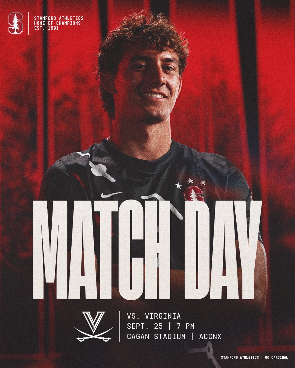 StanfordMSoccer's tweet photo. FRIDAY NIGHT LIGHTS 😤

🆚 » Virginia
🏟️ » Cagan Stadium
⏰ » 7 p.m. PT
🎟️ » https://t.co/9sRlDEvBNv
💻 » ACC Network Extra
📻 » @KZSUSportsRadio

#GoStanford https://t.co/GwIHdqKJzJ