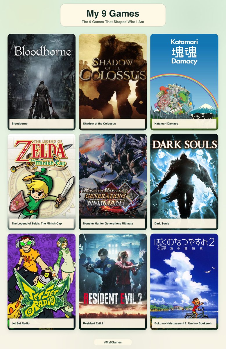CainhurstUmi's tweet photo. Me and the 9 games that shaped who I am https://t.co/EUlgnK2RgK