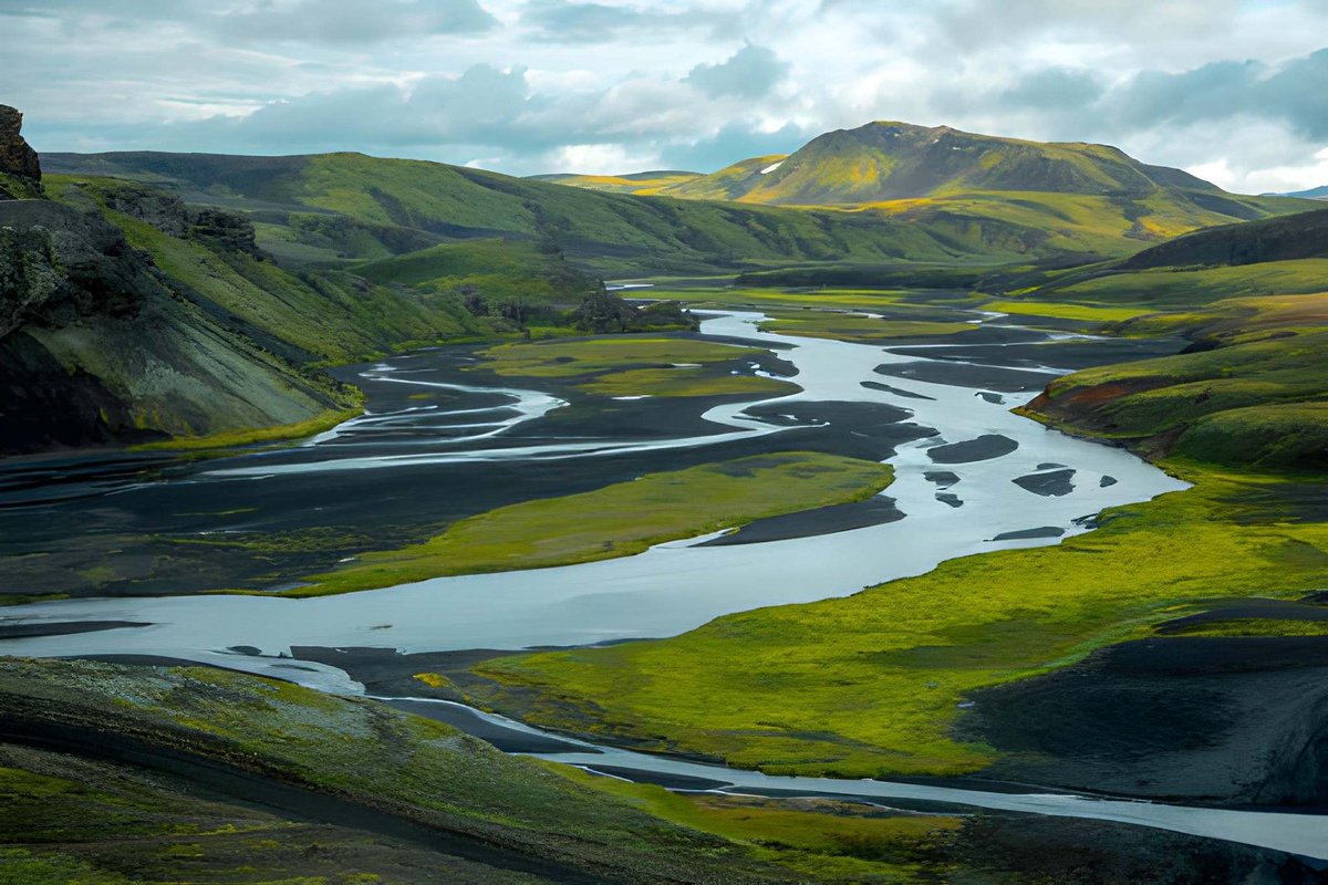 HortenseJayea's tweet photo. Would you explore this winding river through Iceland’s green valleys and black-sand landscapes? Near Landmannalaugar, every view feels wild, peaceful, and unbelievably beautiful. https://t.co/dhtauj5fCD